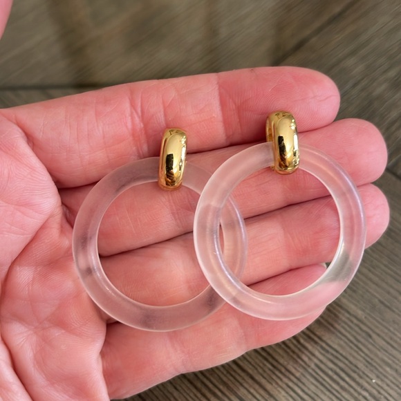 Frosted Lucite Door Knocker Earrings - Picture 7 of 16